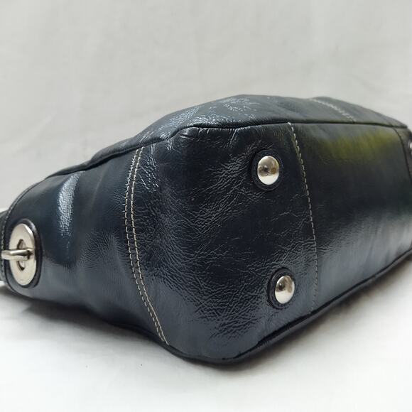 Coach Navy Blue Patent Leather Double Handles Zipper Closure Tote Bag - Picture 14 of 16